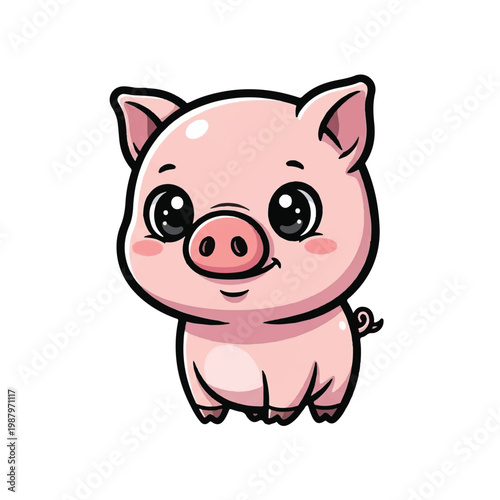 Cute Cartoon Pink Piglet Smiling.