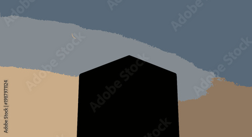 Abstract black monolithic structure against a stylized, muted sky; futuristic, minimalist architecture design concept, dystopian landscape art