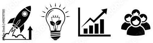 Valokuva Four business icons depicting growth and innovation for corporate project succes