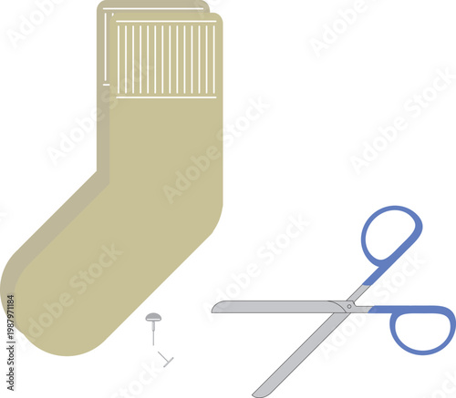 靴下についているプラスチックのタグを切るイラスト