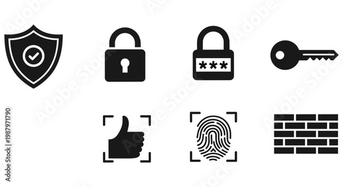 Black and white icons representing various digital security and privacy measures