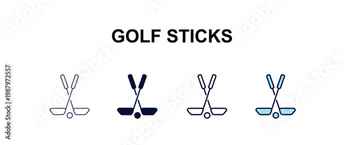golf sticks multi-style outline icon set - business concept. Thin line, regular, filled, colored golf sticks icon