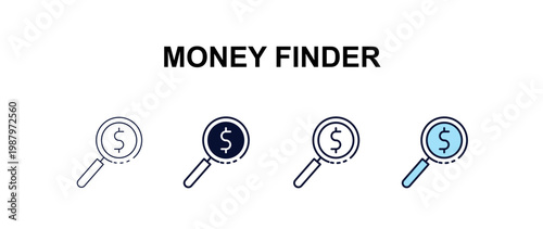 money finder multi-style outline icon set - business concept. Thin line, regular, filled, colored money finder icon
