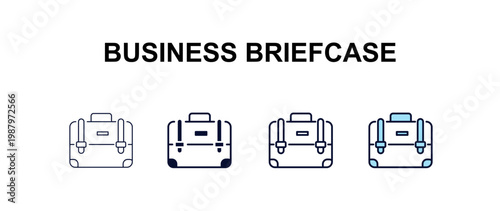 business briefcase multi-style outline icon set - business concept. Thin line, regular, filled, colored business briefcase icon