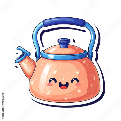 Wallpaper Mural Cute kawaii kettle sticker happy face stars Torontodigital.ca