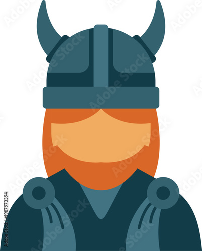 Viking warrior character featuring a horned helmet and red beard on white background