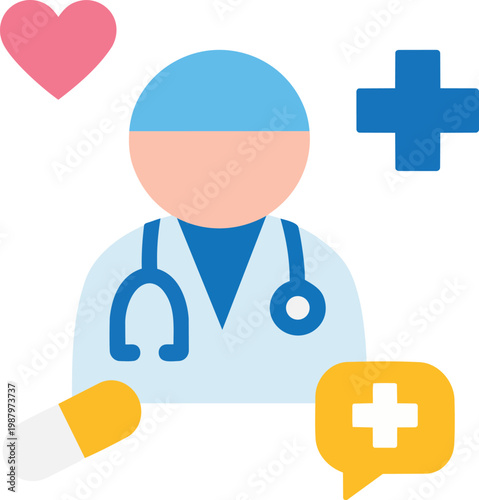 Doctor avatar with healthcare icons medical flat vector illustration.