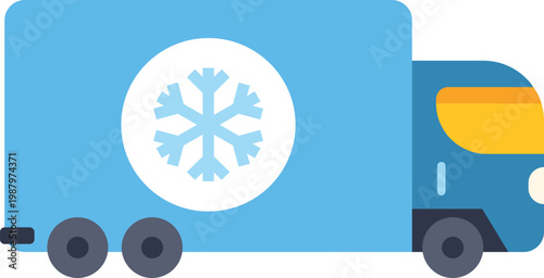 Truck transporting frozen goods with a snowflake icon, illustrating cold chain delivery