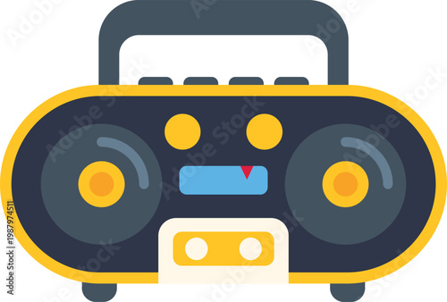 Old school boombox icon with integrated cassette player and speakers