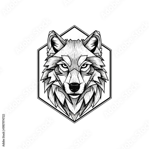 Wolf Head Illustration in Shield Shape.