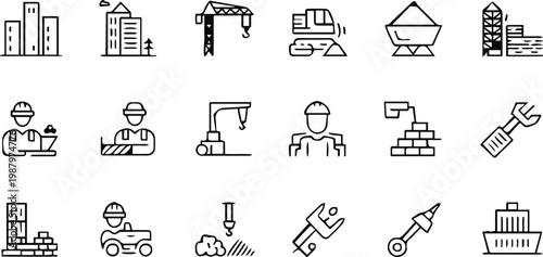 construction line art icons architecture industry infrastructure