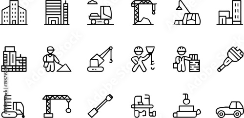 construction icon set architecture engineering tools machinery safety