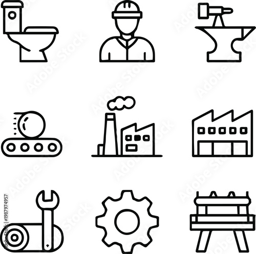industry vector icons factory production and machinery symbols