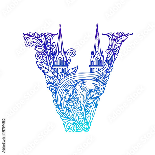 Wallpaper Mural Ornate letter V with gothic architectural elements Torontodigital.ca