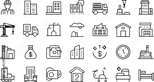 construction worker icons set line symbols for industry ui