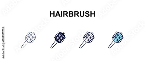 hairbrush multi-style outline icon set - beauty concept. Thin line, regular, filled, colored hairbrush icon