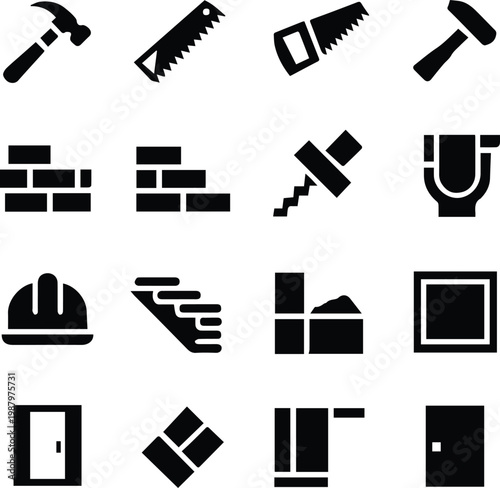 construction icons masonry tools hardhat ladder stairs tile window