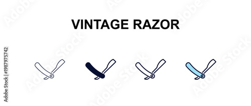 vintage razor multi-style outline icon set - beauty concept. Thin line, regular, filled, colored vintage razor icon
