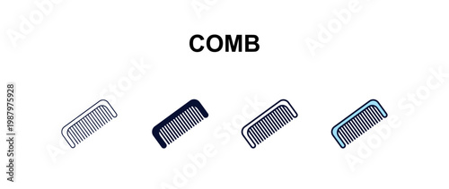 comb multi-style outline icon set - beauty concept. Thin line, regular, filled, colored comb icon