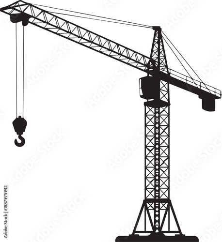 crane tower silhouette with jib hook and operator cab construction