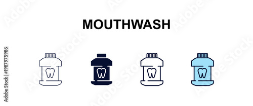 mouthwash multi-style outline icon set - beauty concept. Thin line, regular, filled, colored mouthwash icon