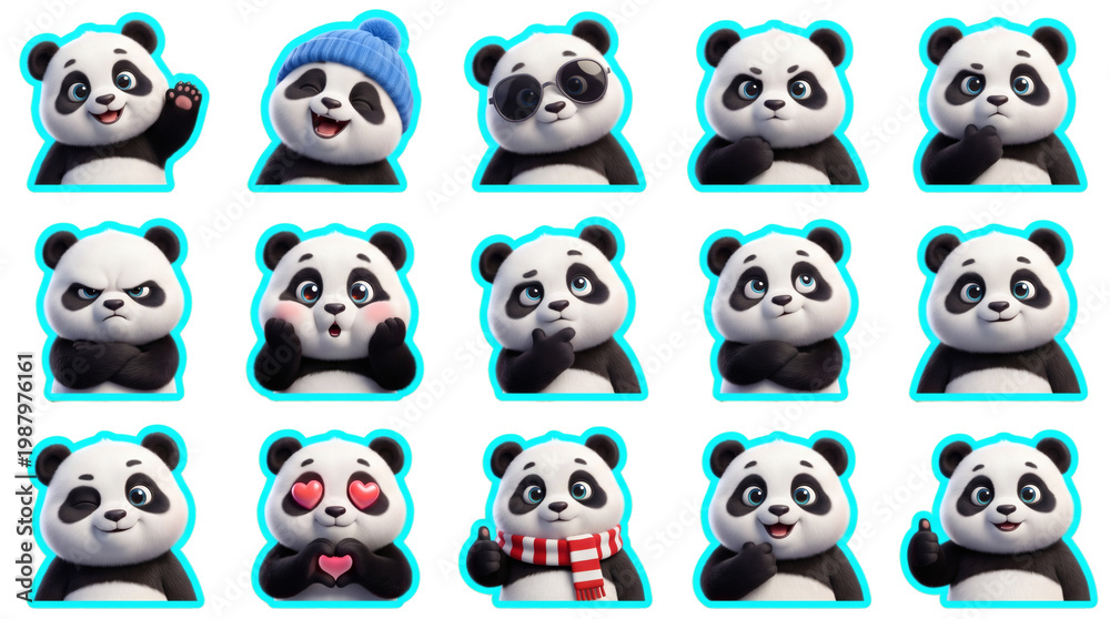 Obraz premium Adorable Baby Panda Collection Waving Wearing Hat And Scarf Isolated