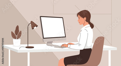 Businessman working on computer at desk.