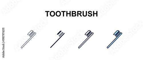 toothbrush multi-style outline icon set - beauty concept. Thin line, regular, filled, colored toothbrush icon