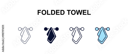 folded towel multi-style outline icon set - beauty concept. Thin line, regular, filled, colored folded towel icon