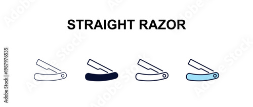 straight razor multi-style outline icon set - beauty concept. Thin line, regular, filled, colored straight razor icon