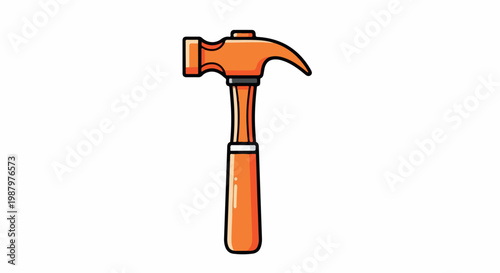Vibrant orange hammer cartoon vector illustration depicting a compact hand tool with a bold handle against a clean
