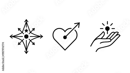 Minimalist Icons Representing Direction Love and Inspiration