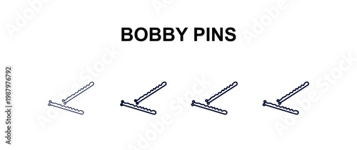 bobby pins multi-style outline icon set - beauty concept. Thin line, regular, filled, colored bobby pins icon