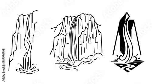 Minimalist Line Art Waterfalls Set