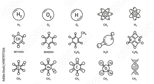 Collection of Hand Drawn Chemical Molecular Structures and Formulas.