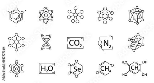 Collection of Chemical Formulas and Molecular Structures Icons.