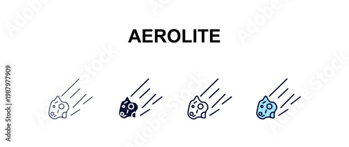 aerolite multi-style outline icon set - astronomy concept. Thin line, regular, filled, colored aerolite icon