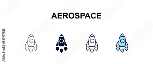 aerospace multi-style outline icon set - astronomy concept. Thin line, regular, filled, colored aerospace icon