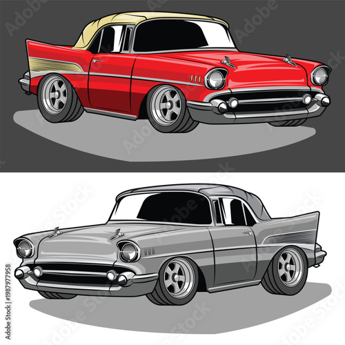 Classic Cartoon Muscle Car With Cool Red Color