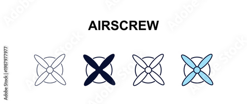 airscrew multi-style outline icon set - astronomy concept. Thin line, regular, filled, colored airscrew icon