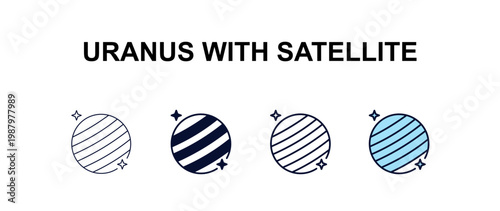 uranus with satellite multi-style outline icon set - astronomy concept. Thin line, regular, filled, colored uranus with satellite icon
