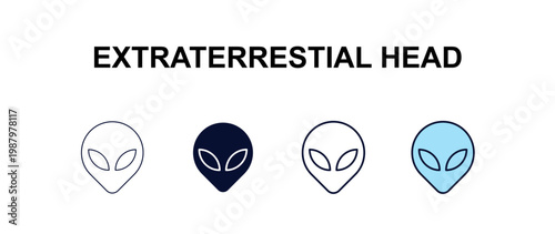 extraterrestial head multi-style outline icon set - astronomy concept. Thin line, regular, filled, colored extraterrestial head icon