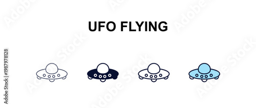 ufo flying multi-style outline icon set - astronomy concept. Thin line, regular, filled, colored ufo flying icon
