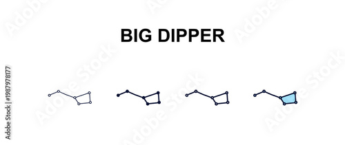 big dipper multi-style outline icon set - astronomy concept. Thin line, regular, filled, colored big dipper icon