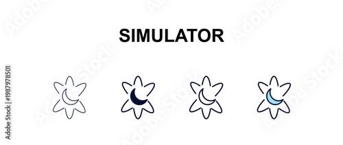 simulator multi-style outline icon set - astronomy concept. Thin line, regular, filled, colored simulator icon