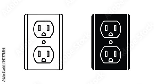 Electrical Outlet Duplex Icon Line Art Glyph Power Connection Utility Symbol