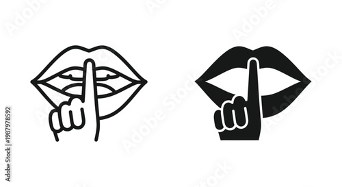 Silence Icon Lips Finger Gesture Quiet No Talking Symbol Vector Graphic