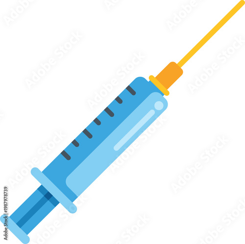 Syringe with needle containing blue fluid, representing medicine and vaccination