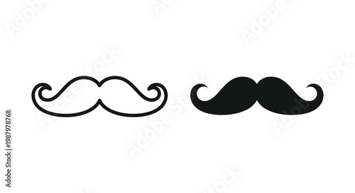 Mustache Icon Vector Set Outline Solid Gentleman Style Movember Awareness