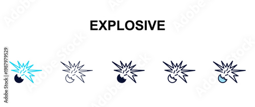 explosive multi-style outline icon set - army and milatry concept. Thin line, regular, filled, colored explosive icon